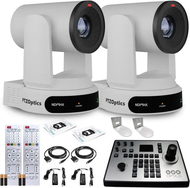 Main image of 2 x PTZOptics Move 4K PTZ Camera with 30x Zoom (White) (PT30X-4K-WH-G3) + PT-JOY-G4 Controller + 2 x Wall Mount