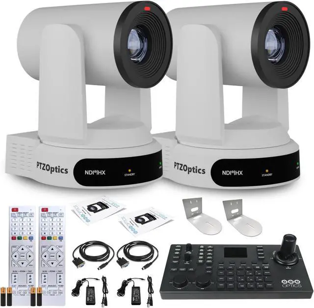 Main image of 2 x PTZOptics Move 4K PTZ Camera with 30x Zoom (White) (PT30X-4K-WH-G3) + SuperJoy PTZ Controller + 2 x Wall Mount