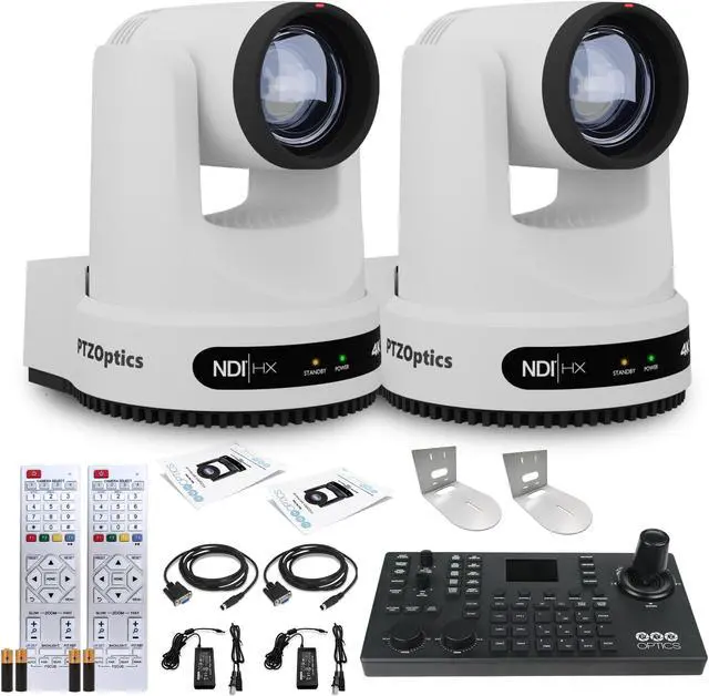 Main image of 2 x PTZOptics Move 4K PTZ Camera with 12x Zoom (White) (PT12X-4K-WH-G3) + SuperJoy PTZ Controller + 2 x Wall Mount