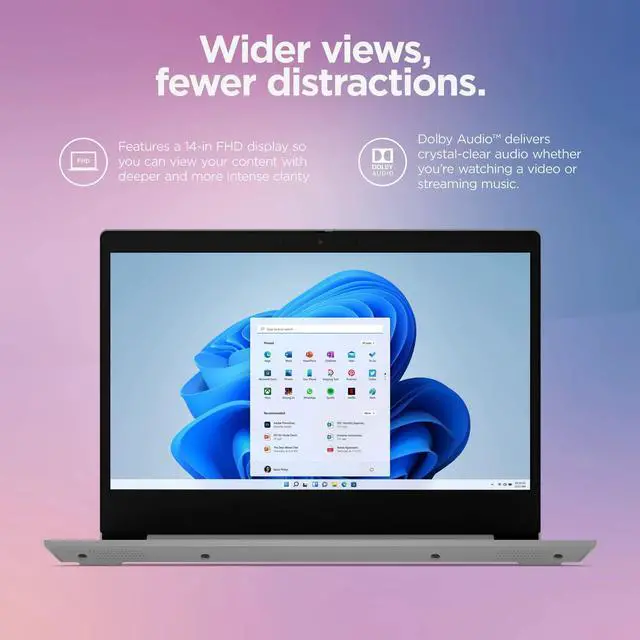 Alt view image 4 of 11 - Lenovo Ideapad 1i, 14.0" Laptop, Intel Pentium N5030, 4GB RAM, 128GB eMMC Storage, Cloud Grey, Windows 11 in S Mode, 82V6001DUS