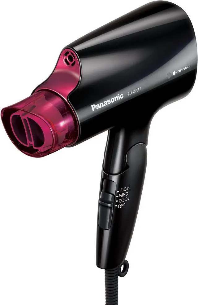 Main image of nanoe Compact Hair Dryer for Healthy-Looking Hair, 1400W Portable, Folding Handling and Quickdry Nozzle for Fast Drying EH-NA27-K (Black/Pink)