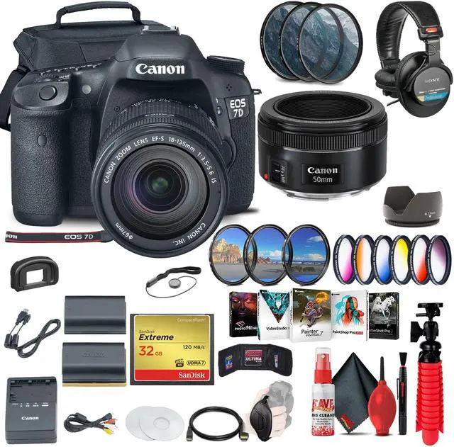 Main image of Canon EOS 7D DSLR Camera with 18-135mm Kit (3814B016) + EF 50mm Lens Advanced Bundle