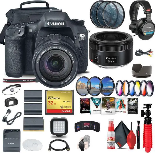 Main image of Canon EOS 7D DSLR Camera with 18-135mm Kit (3814B016) + EF 50mm Lens Ultimate Bundle