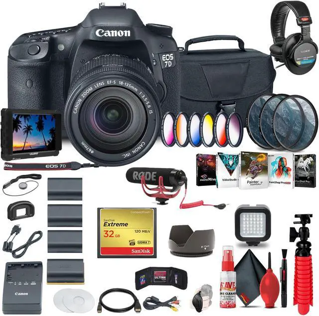Main image of Canon EOS 7D DSLR Camera with 18-135mm Kit (3814B016) + 4K Monitor + Mic + More