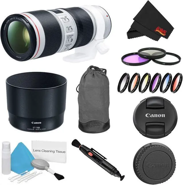 Main image of Canon EF 70-200mm f/4L IS II USM Lens Bundle w/ 3 Piece Filter Kit and Color Multicoated 6 Piece Filter Kit (Intl Model)
