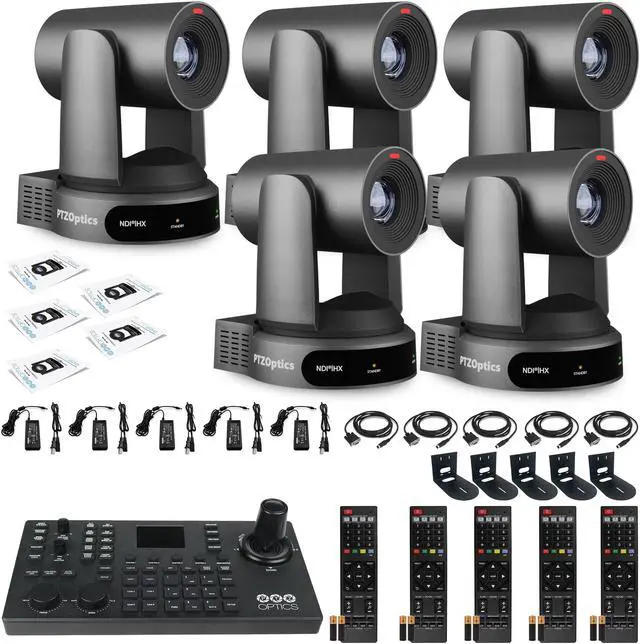 Main image of 5 x PTZOptics Move 4K PTZ Camera with 30x Zoom (Gray) (PT30X-4K-GY-G3) + SuperJoy PTZ Controller + 5 x Wall Mount