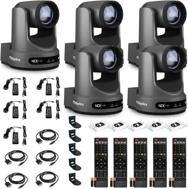Main image of 5 x PTZOptics Move 4K PTZ Camera with 20x Zoom (Gray) (PT20X-4K-GY-G3) + SuperJoy PTZ Controller + 5 x Wall Mount