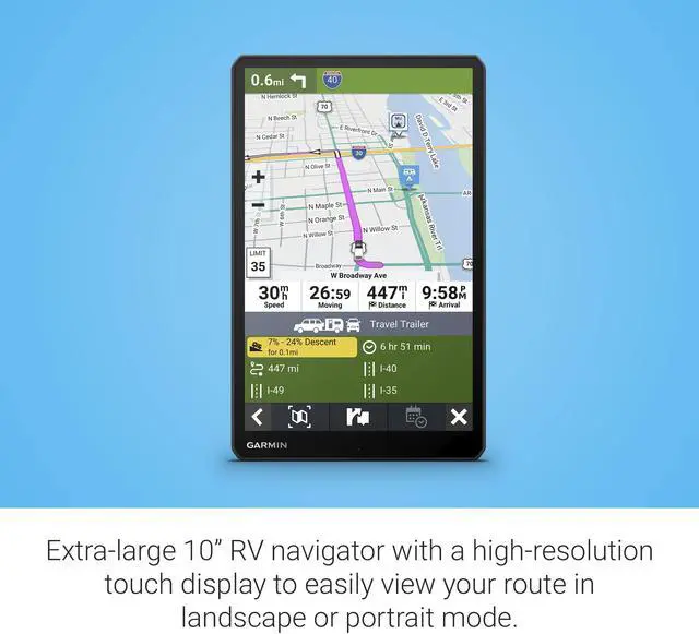 Alt view image 3 of 4 - Garmin RV 1095, Extra-Large, Easy-to-Read 10 GPS RV Navigator, Custom RV Routing, High-Resolution Birdseye Satellite Imagery, Directory of RV Parks and Services, Landscape or Portrait View Display
