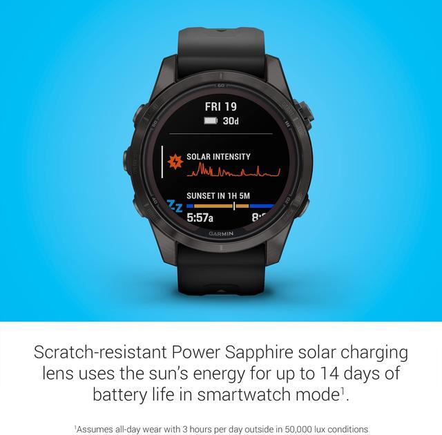 Alt view image 3 of 10 - Garmin fenix 7S Pro – Sapphire Solar Edition, Carbon Gray DLC Titanium with Black Band | Solar Charging GPS Smart Watch 010-02776-10