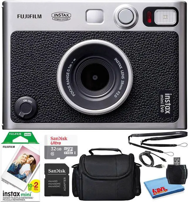 Main image of Fujifilm Instax Mini EVO Instant Film Camera (Black) with 20 Films + 32GB Card