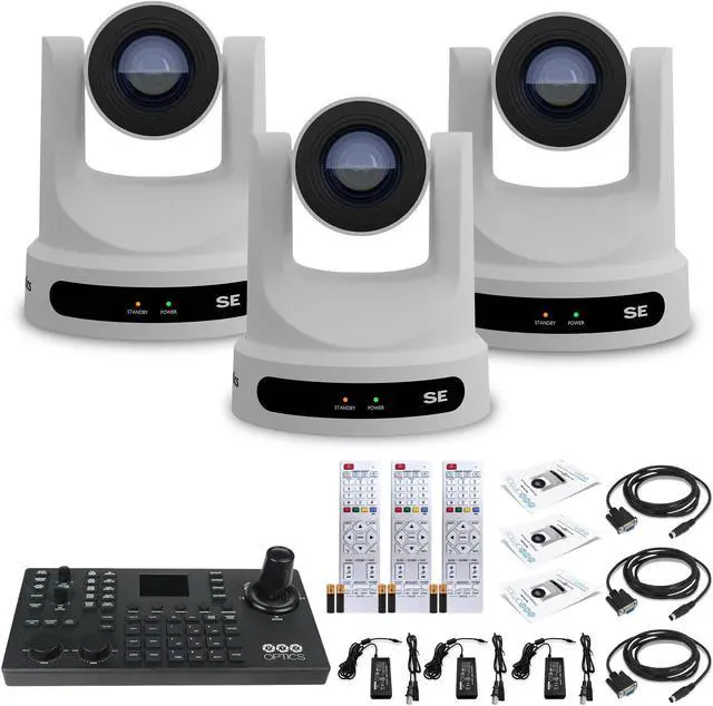 Main image of 3 x PTZOptics Move SE PTZ Camera with 30x Optical Zoom (White) (PT30X-SE-WH-G3) + PTZOptics SuperJoy PTZ Camera Joystick Controller