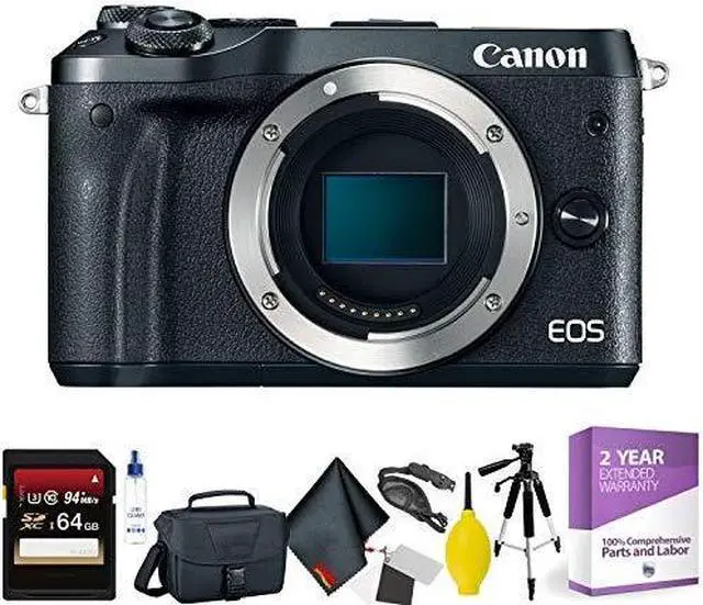Alt view image 2 of 3 - Canon EOS M6 Mirrorless Digital Camera (Body Only, Black) + 64GB Memory Card + Mega Accessory Kit + 1 Year Warranty