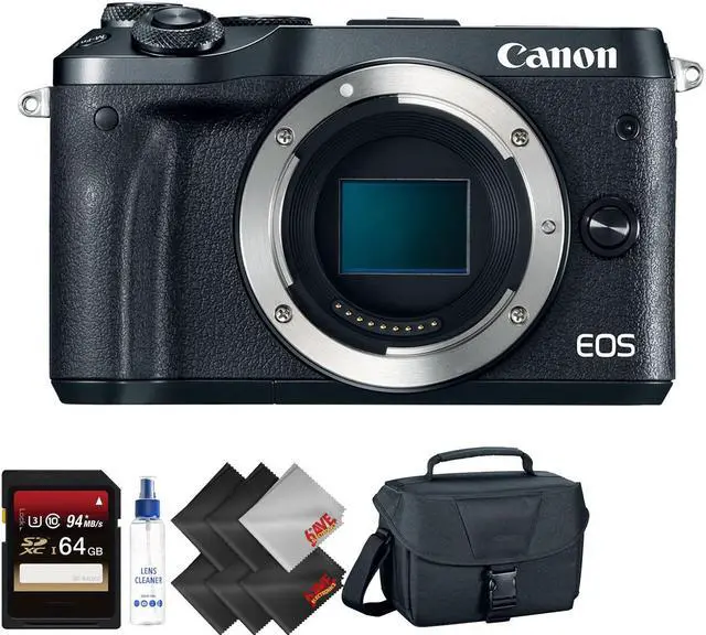 Main image of Canon EOS M6 Mirrorless Digital Camera (Body Only, Black) + 64GB Memory Card + 2 Year Accidental Warranty