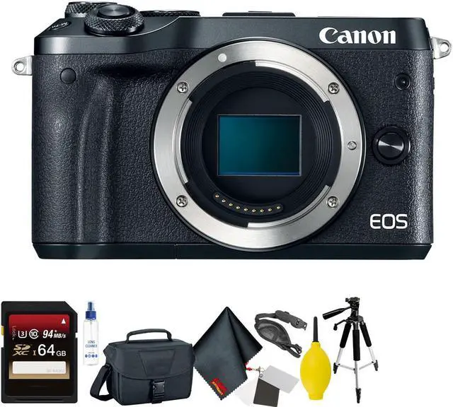 Main image of Canon EOS M6 Mirrorless Digital Camera (Body Only, Black) + 64GB Memory Card + Mega Accessory Kit + 2 Year Accidental Wa