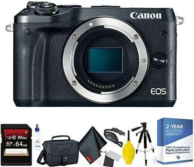 Alt view image 2 of 3 - Canon EOS M6 Mirrorless Digital Camera (Body Only, Black) + 64GB Memory Card + Mega Accessory Kit + 2 Year Accidental Wa