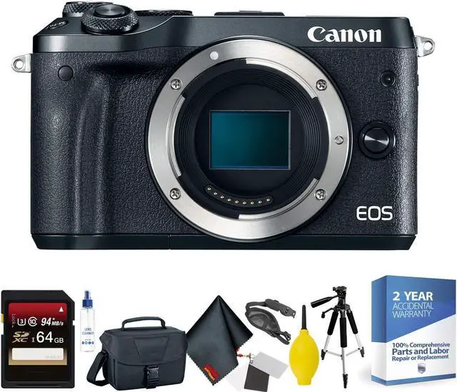 Alt view image 3 of 3 - Canon EOS M6 Mirrorless Digital Camera (Body Only, Black) + 64GB Memory Card + Mega Accessory Kit + 2 Year Accidental Wa