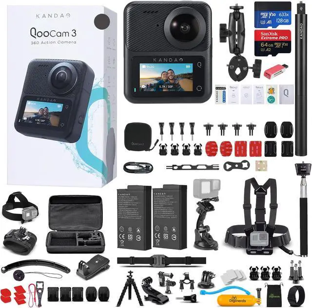 Main image of Kandao QooCam 3 360 Camera Motorcycle Combo + 64GB Card + 50in1 Action Kit + More