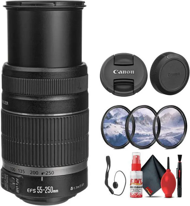 Main image of Canon EF-S 55-250mm f/4-5.6 IS II Lens (5123B006) + Filter Kit + Cap Keeper - Bundle