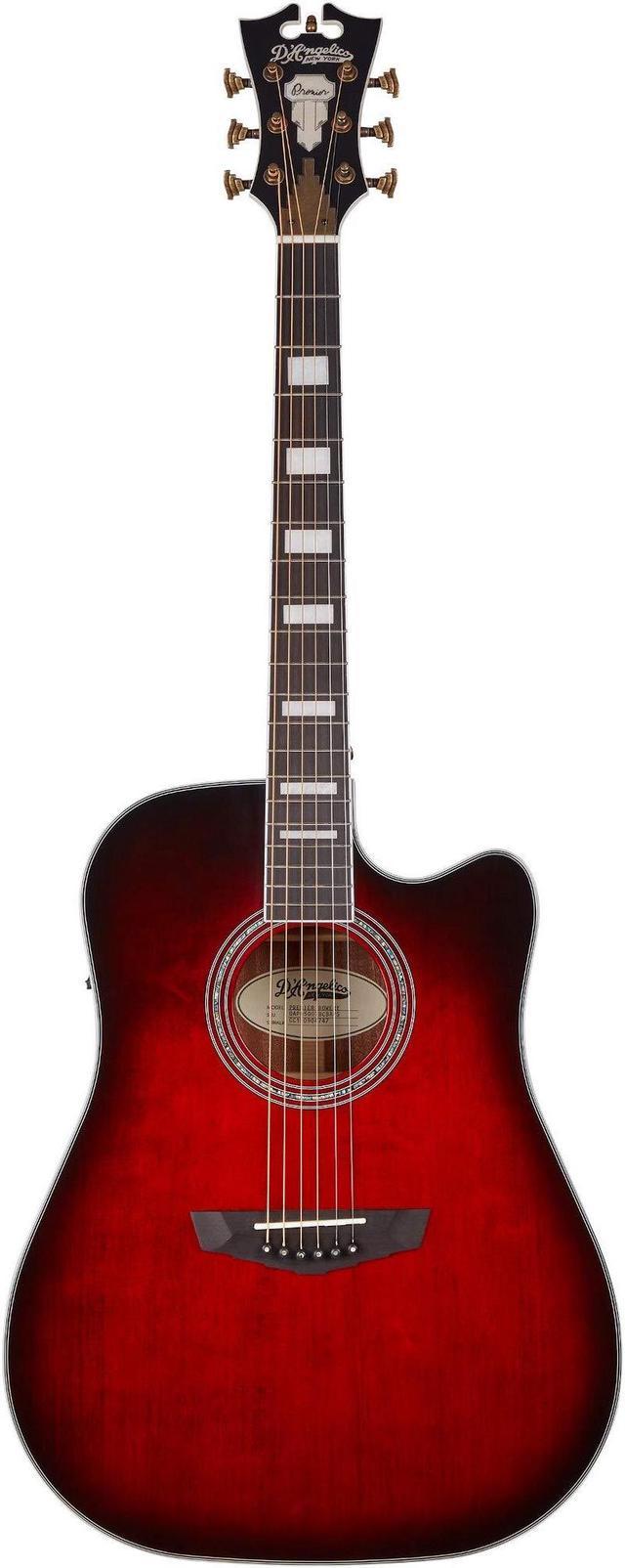 D'Angelico Electro 6 String Acoustic-Electric Guitar, Right, Trans Black  Cherry Burst (DAPD500TBCBAPS)