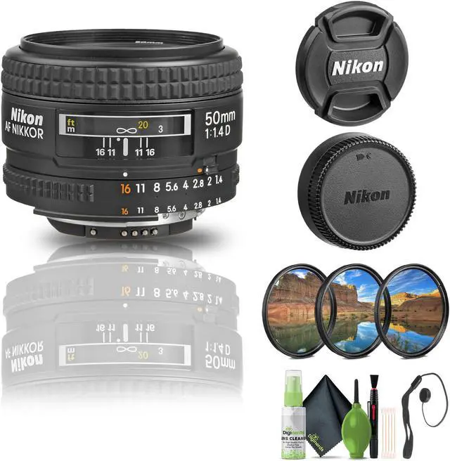 Main image of Nikon AF NIKKOR 50mm f/1.4D Lens (1902) + Filter Kit + Cap Keeper + Cleaning Kit - Bundle