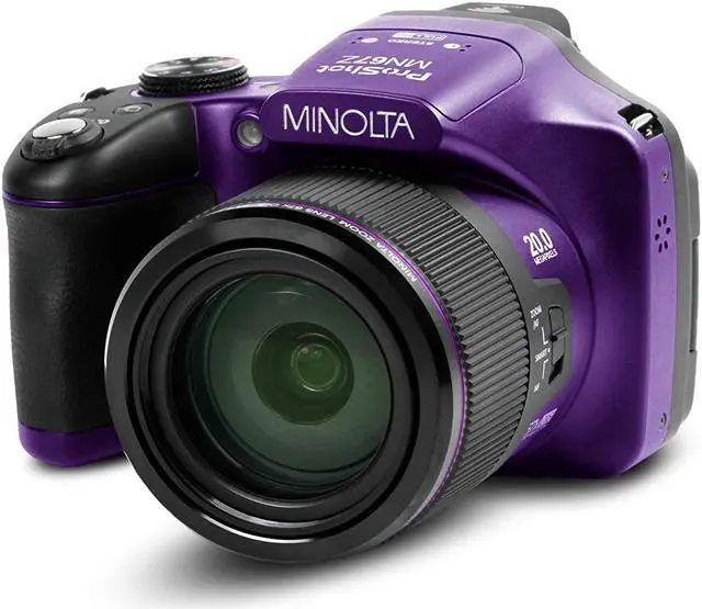 Alt view image 5 of 7 - Minolta Pro Shot 20 Mega Pixel HD Digital Camera with 67x Optical Zoom, Full 1080p HD Video & 16GB SD Card (Purple)