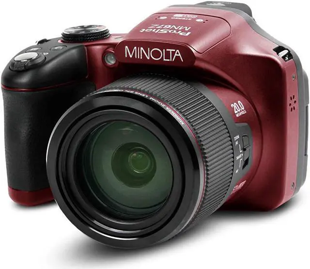 Alt view image 5 of 7 - Minolta Pro Shot 20 Mega Pixel HD Digital Camera with 67x Optical Zoom, Full 1080p HD Video & 16GB SD Card (Red)