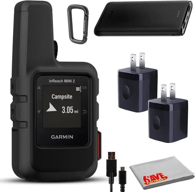 Garmin inReach Mini 2 Satellite Communicator (Black) with Power Adapters Bundle