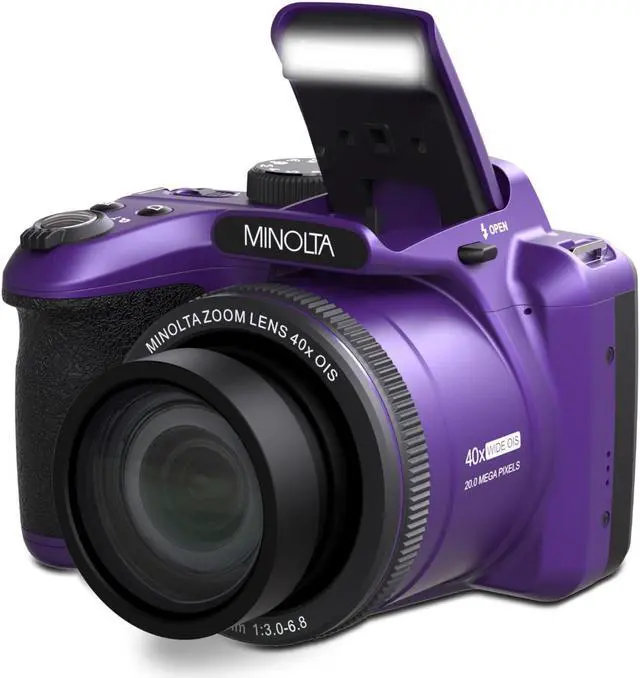 Main image of Minolta 20 Mega Pixels 40x Optical Zoom Digital Camera with 1080p FHD Video, Purple