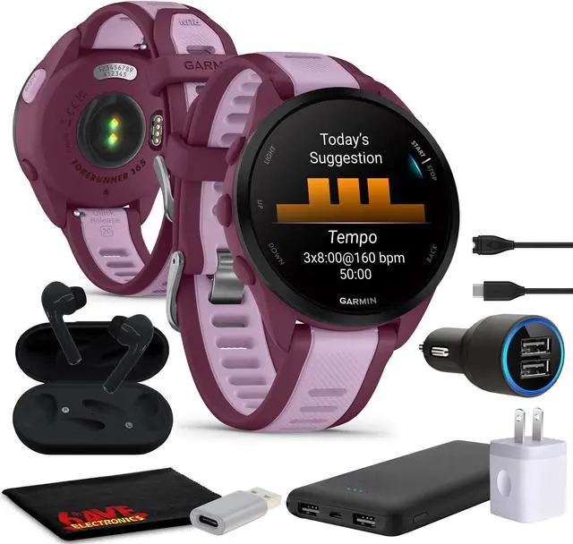 Main image of Garmin Forerunner 165 Music GPS Running Smart watch Bundle - Berry/Lilac