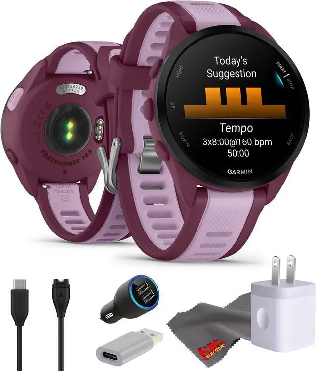 Main image of Garmin Forerunner 165 Music GPS Running Smart watch Bundle - Berry/Lilac
