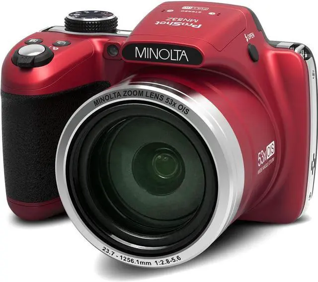 Alt view image 2 of 4 - Minolta Pro Shot MN53Z 16 MP HD Digital Camera with 53x Zoom, 1080p HD Video Bundle (Red)