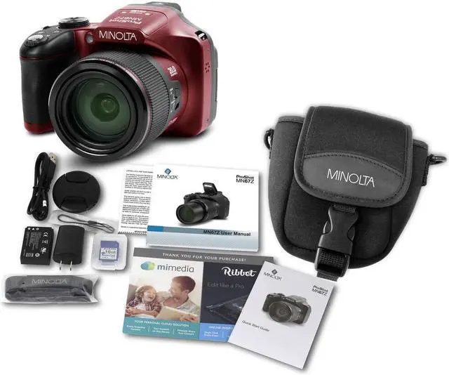 Alt view image 4 of 4 - Minolta Pro Shot 20 MP HD Digital Camera with 67x Zoom, 1080p HD Video Bundle (Red)