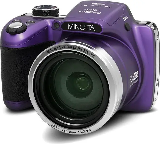 Alt view image 2 of 4 - Minolta Pro Shot MN53Z 16 MP HD Digital Camera with 53x Zoom, 1080p HD Video Bundle (Purple)