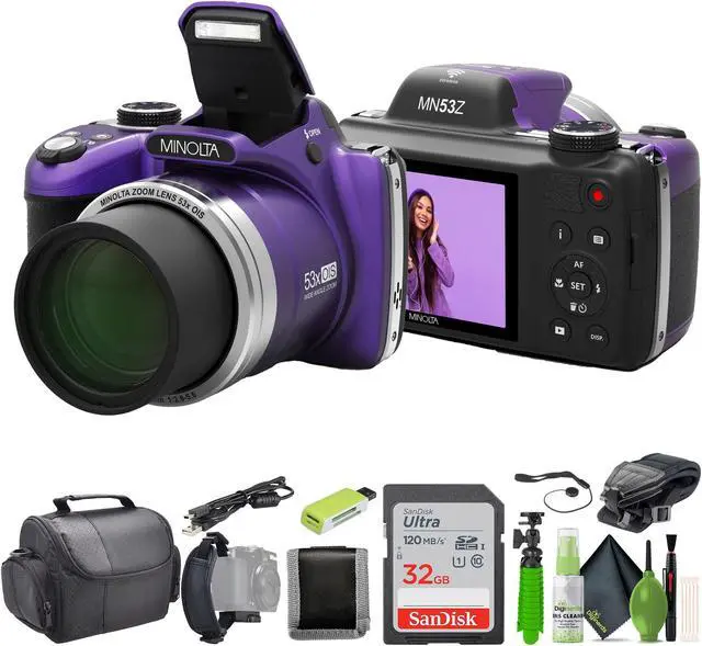 Main image of Minolta Pro Shot MN53Z 16 MP HD Digital Camera with 53x Zoom, 1080p HD Video Bundle (Purple)