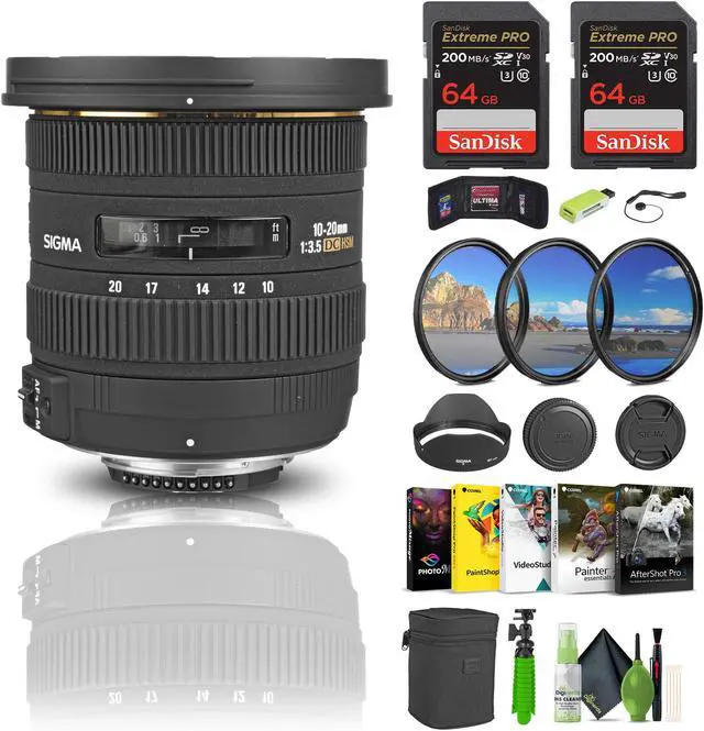 Main image of Sigma 10-20mm f/3.5 EX DC HSM Lens For Nikon F Bundle With 2x 64GB Card + Accessories