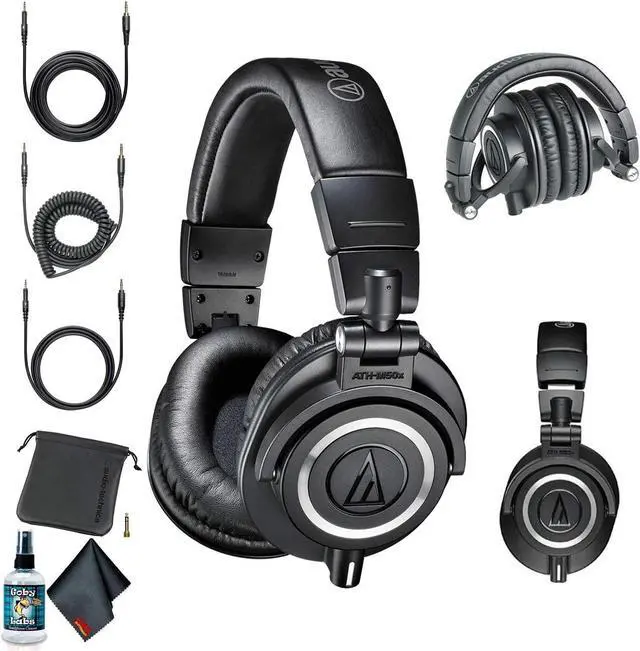 Alt view image 10 of 12 - Audio-Technica ATH-M50x Professional Studio Monitor Headphones (Black) with Carrying Case, 6Ave Cleaning Kit and 1-Year