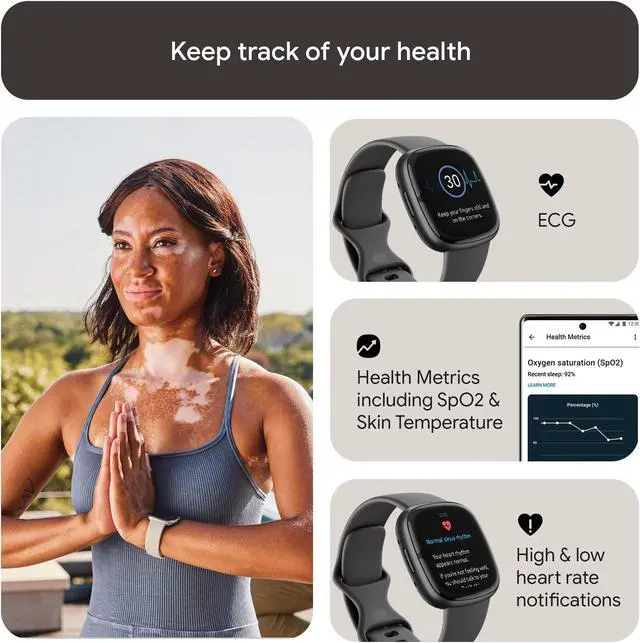 Alt view image 3 of 6 - Fitbit Sense 2, Advanced Health and Fitness Smartwatch, Shadow Grey / Graphite Aluminum | FB521BKGB-US