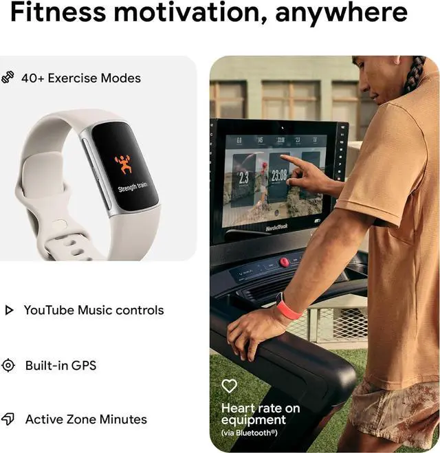 Alt view image 4 of 4 - Fitbit Charge 6 Fitness Tracker Smartwatch- Porcelain/Silver Bundle