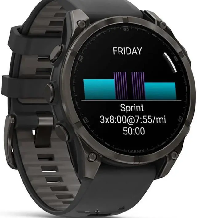 Alt view image 3 of 18 - Garmin fnix® 8, 47 mm, AMOLED, Sapphire, Carbon Gray DLC Titanium with Black/Pebble Gray Silicone Band