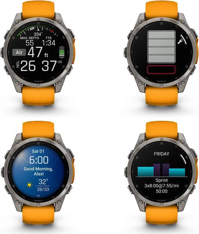 Alt view image 4 of 4 - fenix 8  47 mm, AMOLED, Sapphire, Titanium with Spark Orange/Graphite Silicone Band