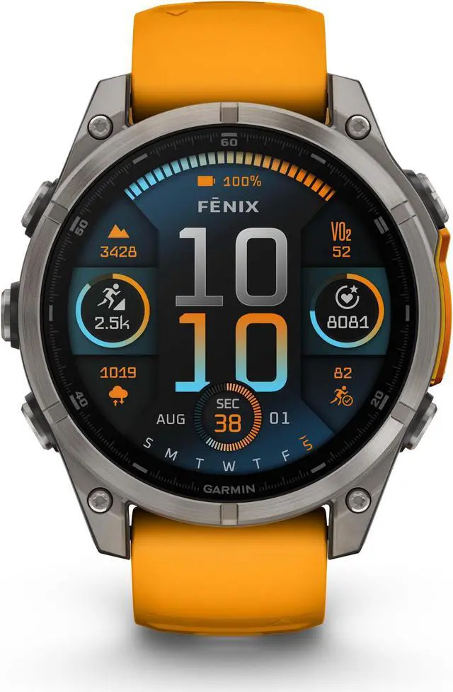 Alt view image 2 of 4 - fenix 8  47 mm, AMOLED, Sapphire, Titanium with Spark Orange/Graphite Silicone Band