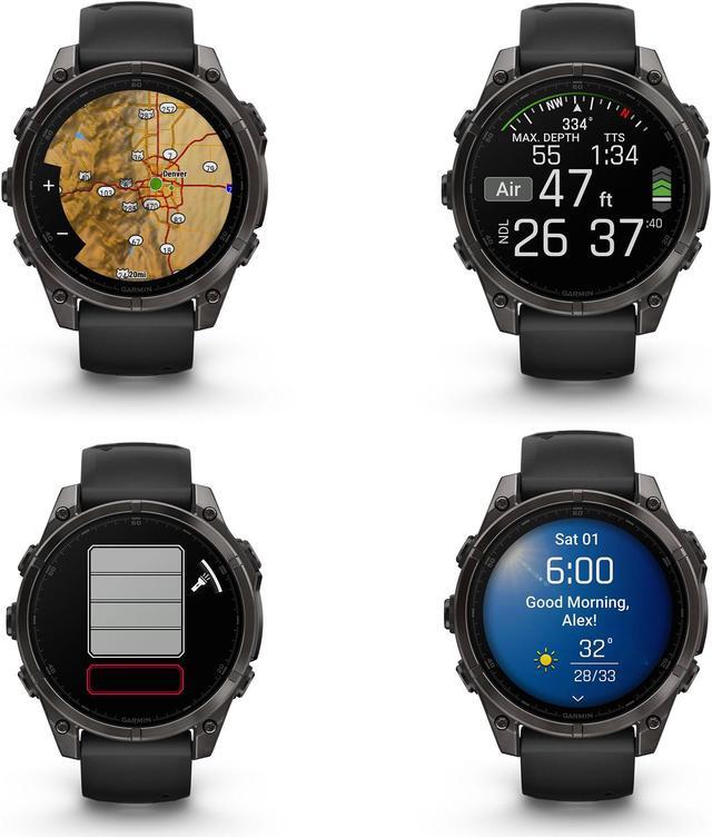 Alt view image 4 of 4 - fenix 8  47 mm, AMOLED, Sapphire, Carbon Gray DLC Titanium with Black/Pebble Gray Silicone