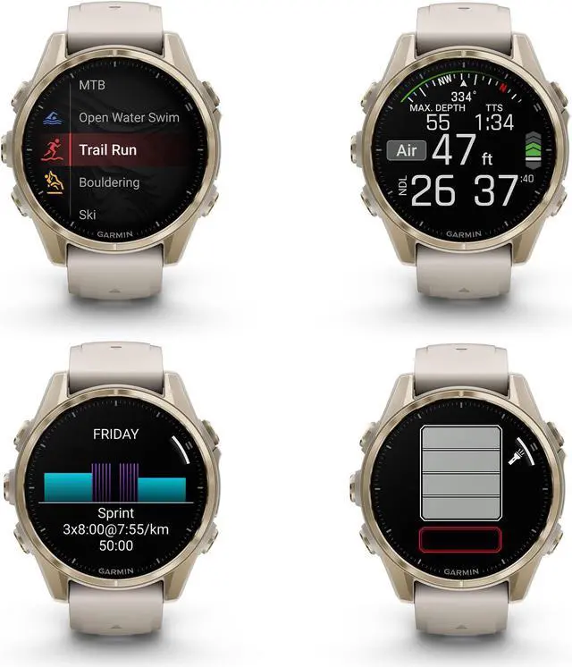 Alt view image 3 of 4 - fenix 8 43mm AMOLED Sapphire Soft Gold W/ Fog Gray/Dark Sandstone Silicone Band