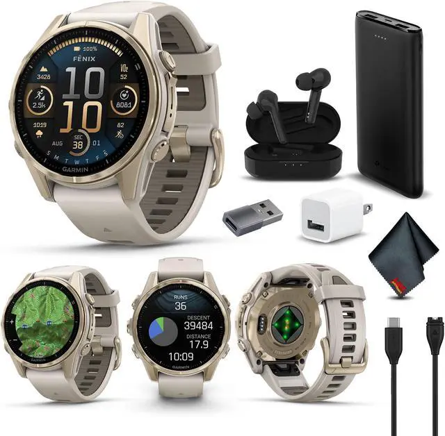 Main image of fenix 8 43mm AMOLED Sapphire Soft Gold W/ Fog Gray/Dark Sandstone Silicone Band
