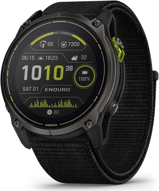 Main image of Garmin Enduro 3 - 51 mm, Solar, Sapphire, Ultraperformance GPS Smartwatch, Extreme Battery Life, Detailed Mapping, Built-in LED Flashlight, Carbon Gray DLC Titanium with Black UltraFit Nylon Strap