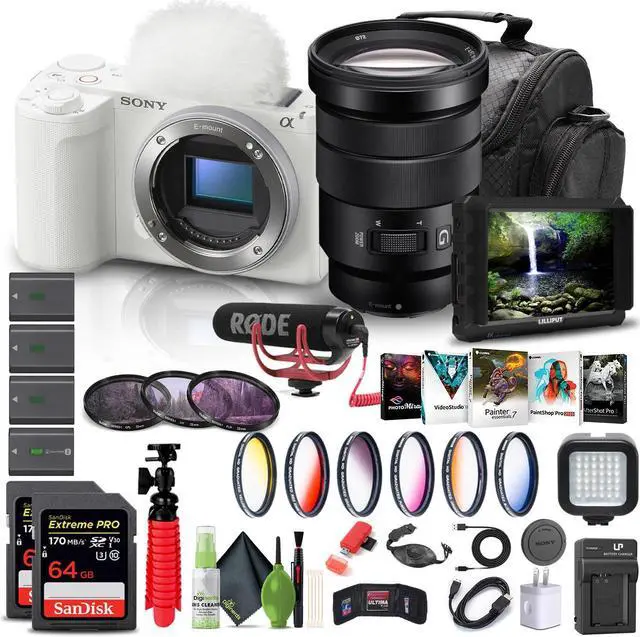 Main image of Sony Alpha ZV-E10 II Mirrorless Camera + Sony 18-105mm Lens + 4K Monitor + Pro Mic + More