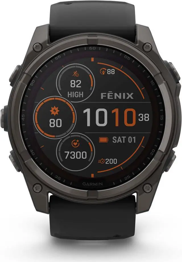 Alt view image 2 of 4 - fenix 8 51mm Solar Sapphire Carbon Gray DLC Titanium with Black Gray Silicone