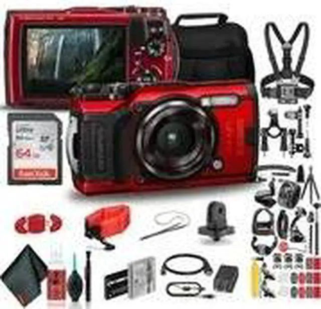 Alt view image 4 of 4 - Olympus Tough TG-6 Waterproof Camera (Red) - Action Bundle - With 50 Piece Accessory Kit +  Extra Battery + Float Strap + Sandisk 64GB Ultra Memory Card + Padded Case + More