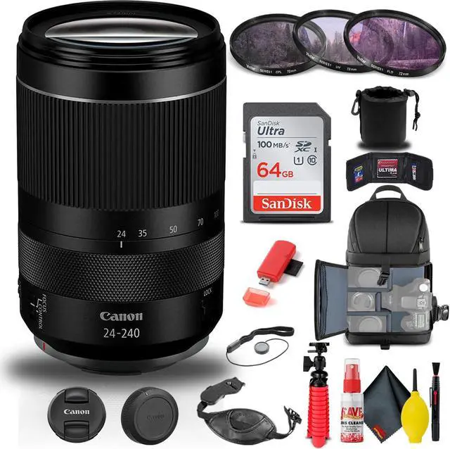 Alt view image 3 of 3 - Canon RF 24-240mm f/4-6.3 IS USM Lens (3684C002) + Filter Kit + BackPack + More