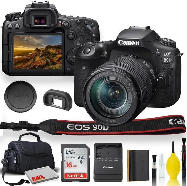Alt view image 3 of 3 - Canon EOS 90D DSLR Camera with 18-135mm Lens With Padded Case, Memory Card, and More - Starter Bundle Set